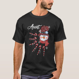 Camiseta Tia Snowman Candy Cane Xadrez Vermelha de Natal