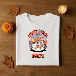 Camiseta Tia Spooky Retro fantasma das Mães do Halloween