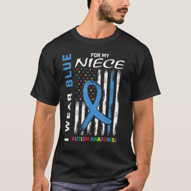 Camiseta Tia Tio Eu Visto Azul Para Minha sobrinha Autismo  (Frente)