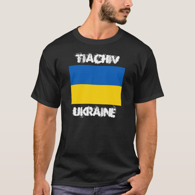 Camiseta Tiachiv, Ucrânia com Casaco de armas ucraniana (Frente)