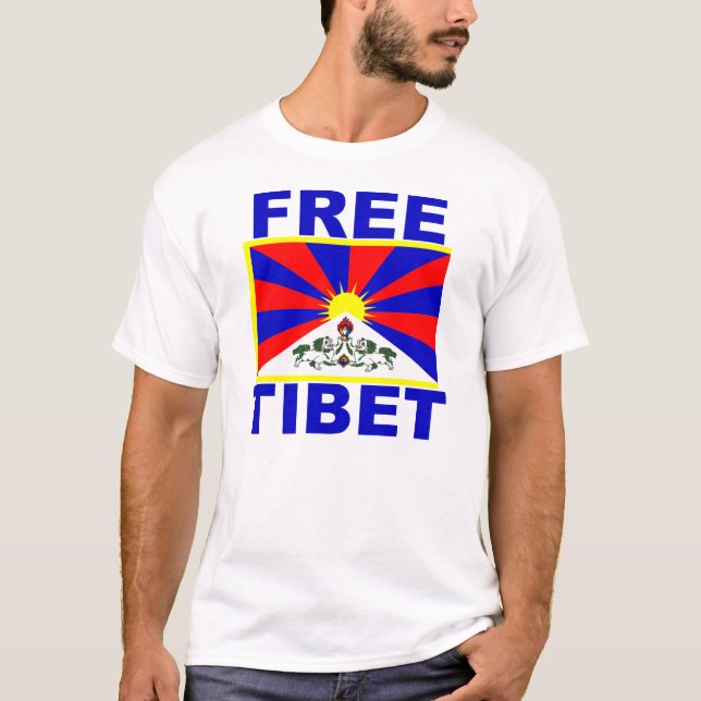 Camiseta Tibet livre com bandeira tibetana (Frente)