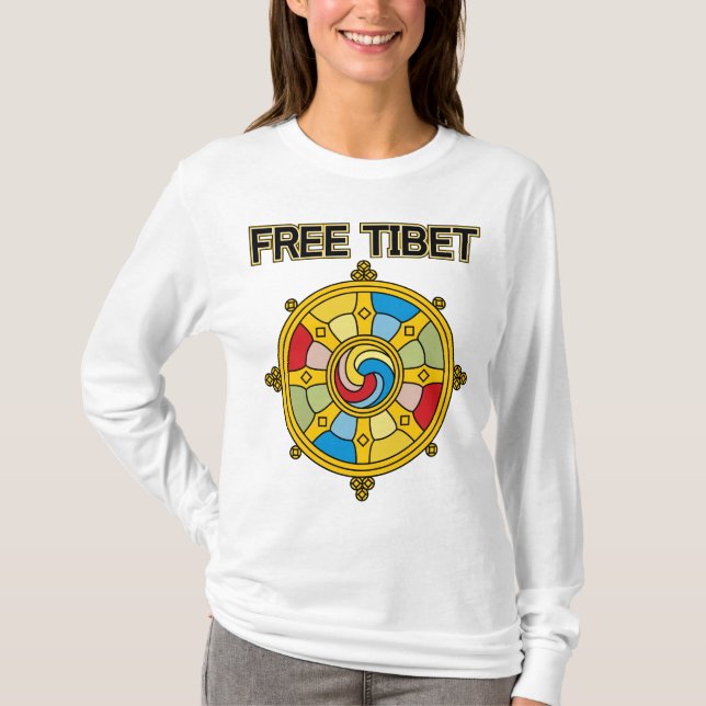 Camiseta Tibet livre Dharmacakra (Frente)