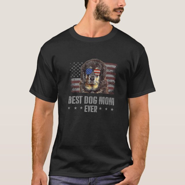 Camiseta Tibetan Mastiff Best Dog Mãe Nunca Retro EUA Ameri (Frente)