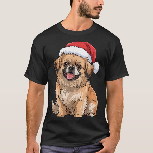 Camiseta Tibetan Spaniel Dog Christmas Santa Hat Pet Dog Lo (Frente)