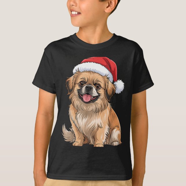 Camiseta Tibetan Spaniel Dog Christmas Santa Hat Pet Dog Lo (Frente)