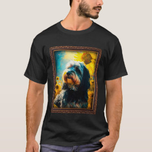 Camiseta Tibetan Terrier Pintura Girassol Flor Mamãe Mulher