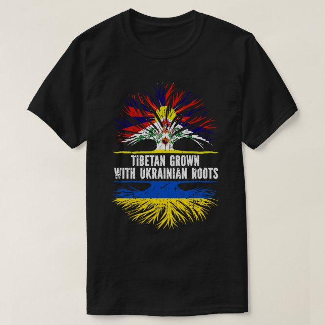 Camiseta Tibetano crescido com bandeira ucraniana (Frente do Design)