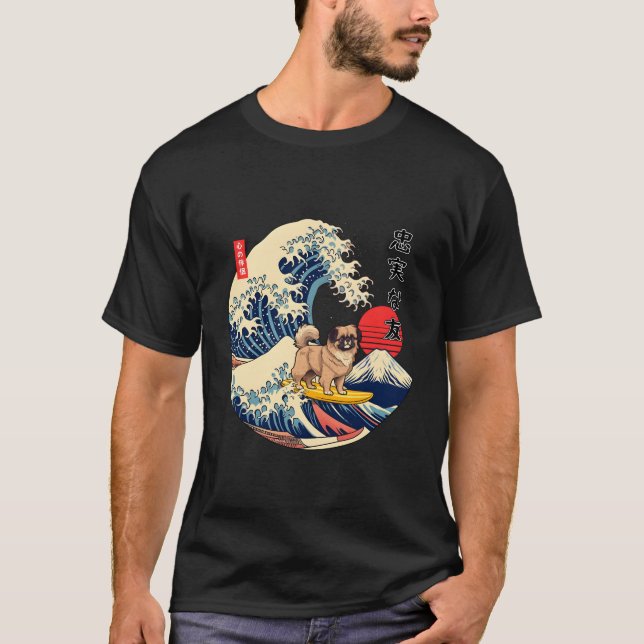 Camiseta Tibetano - Espanhol japonês Surf de Onda kanagawa (Frente)