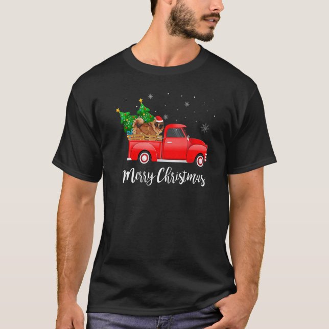 Camiseta Tibetano Mastiff Red Truck Árvore de Natal Xmas (Frente)