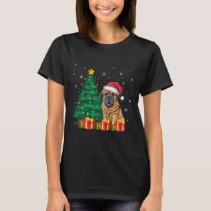 Camiseta Tibetano - Mastiff Santa Hat Luzes de Natal