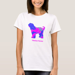 Camiseta Tibetano Terrier Dog Silhouette Hot Pink e Blue