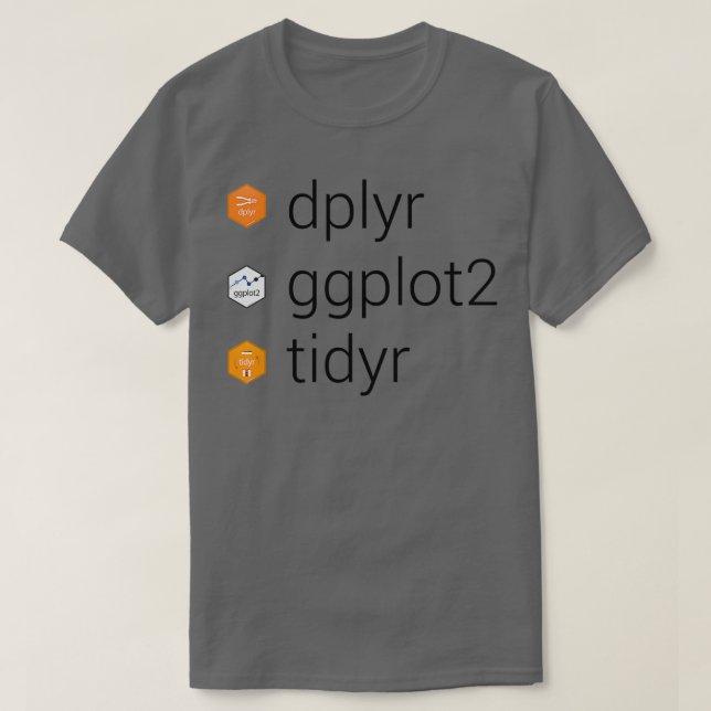 Camiseta Tidyverse libraries dplyr ggplot2 tidyr (Frente do Design)