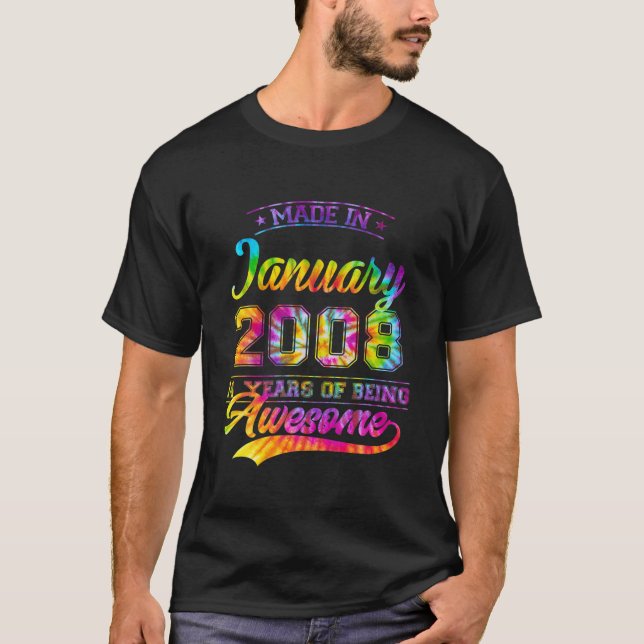 Camiseta Tie Dye 14 Birthday, 14 Anos, Feita Em Janeiro (Frente)