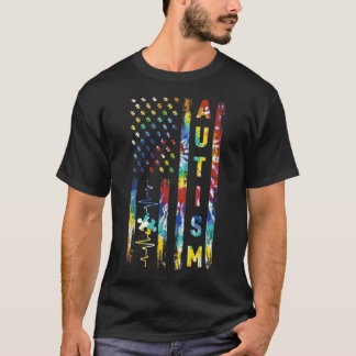 Camiseta Tie Dye American Flag Autism Awarse Support Tea