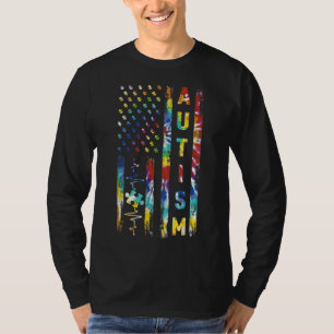 Camiseta Tie Dye American Flag Autism Awarse Support Tea