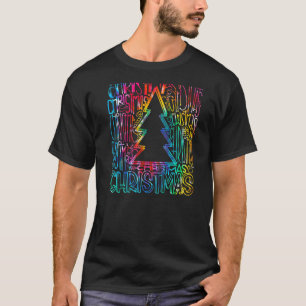 Camiseta Tie Dye Árvore de Natal Tipografia Feliz Natal