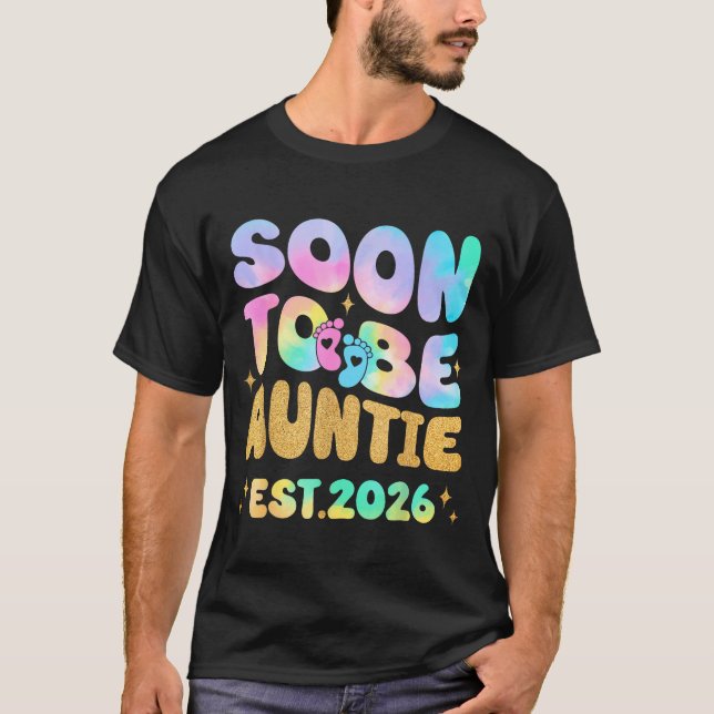 Camiseta Tie Dye Auntie Promoted To Auntie 2026 Soon To Be  (Frente)