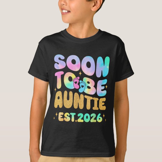 Camiseta Tie Dye Auntie Promoted To Auntie 2026 Soon To Be  (Frente)