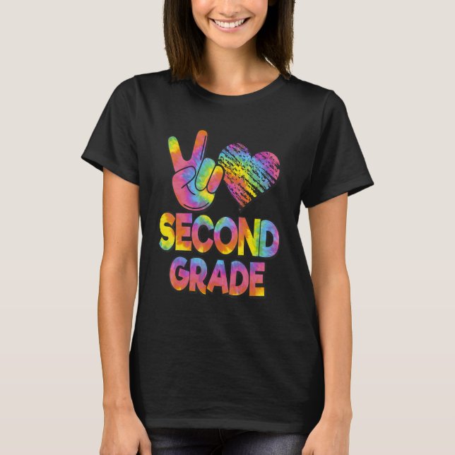 Camiseta Tie Dye Back To School Peace Love Second Grade (Frente)