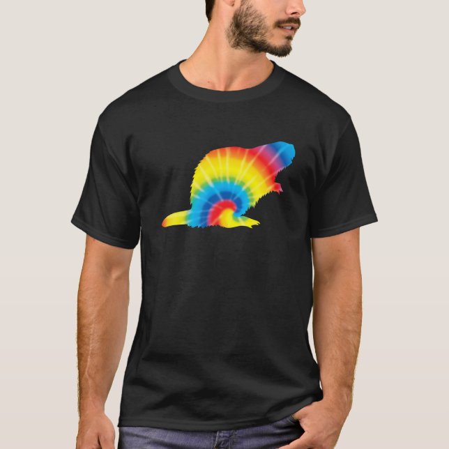 Camiseta Tie Dye Beaver Rainbow Impressão Rodent Kit Hippie (Frente)