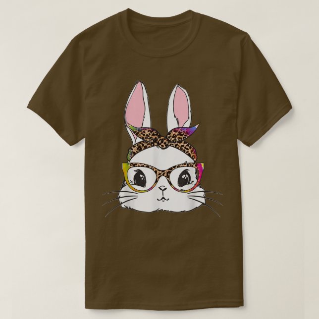 Camiseta Tie Dye Bunny Face Leopardo Óculos Headband Happy (Frente do Design)