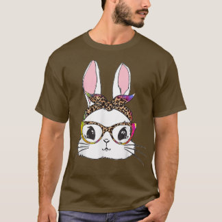 Camiseta Tie Dye Bunny Face Leopardo Óculos Headband Happy