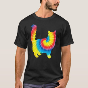 Camiseta Tie Dye Cat Rainbow Impressão Feline Pet Gatinho H