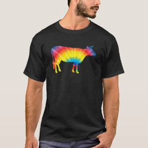 Camiseta Tie Dye Cattle Rainbow Impressão Touro Fazenda Tou
