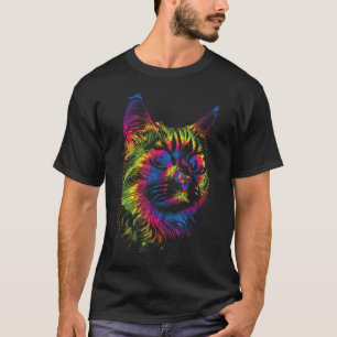 Camiseta Tie Dye Colorful Cat Silhouette Feline Animal Cat