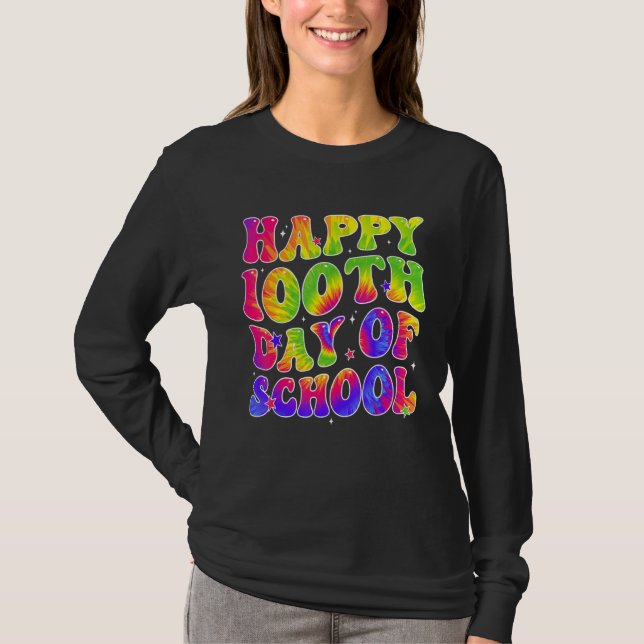 Camiseta Tie Dye Happy 100th Day of School Students Kids Te (Frente)