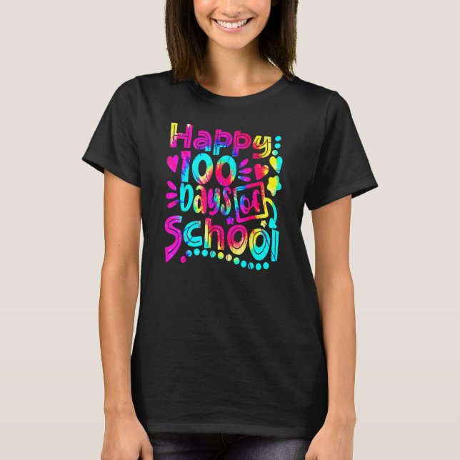 Camiseta Tie Dye Happy 100th Day Of School Teacher Student  (Frente)