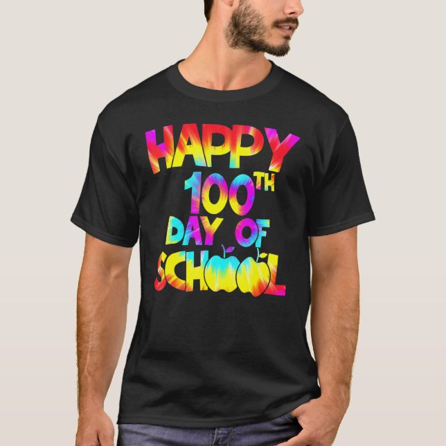 Camiseta Tie Dye Happy 100th Day Of School Teacher Student  (Frente)