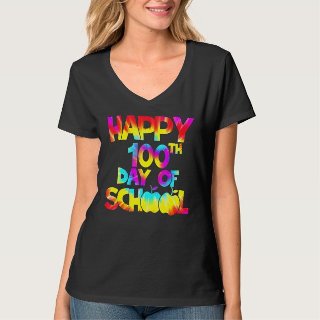 Camiseta Tie Dye Happy 100th Day Of School Teacher Student  (Frente)