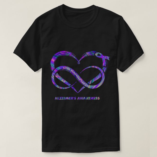 Camiseta Tie Dye Heart, lembrarei por você Alzheimer's Awa (Frente do Design)