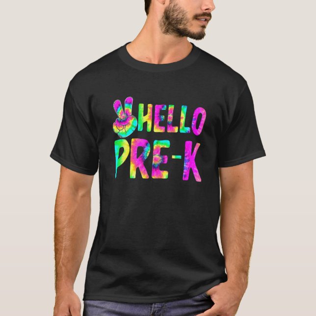 Camiseta Tie Dye Hello Pré K De Volta Para Professores Cria (Frente)