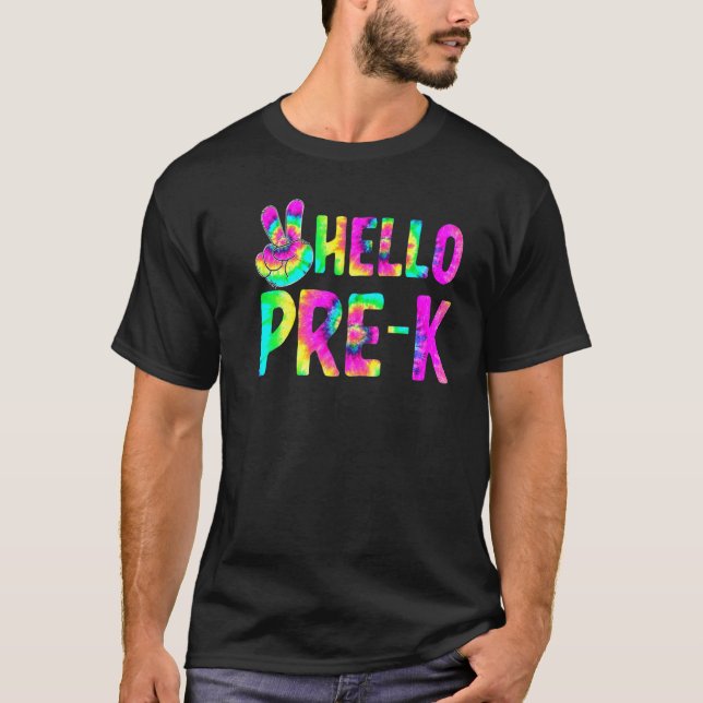 Camiseta Tie Dye Hello Pré K De Volta Para Professores Cria (Frente)
