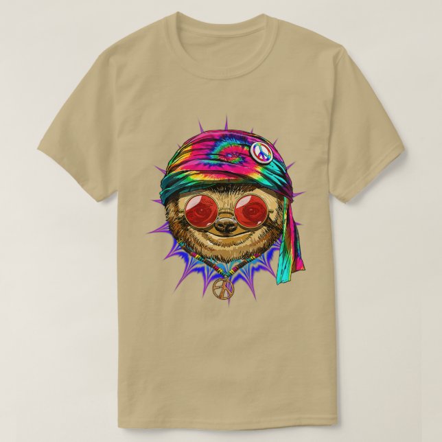 Camiseta Tie Dye Hippie Sloth Hippiness Peace Love Sloth  (Frente do Design)