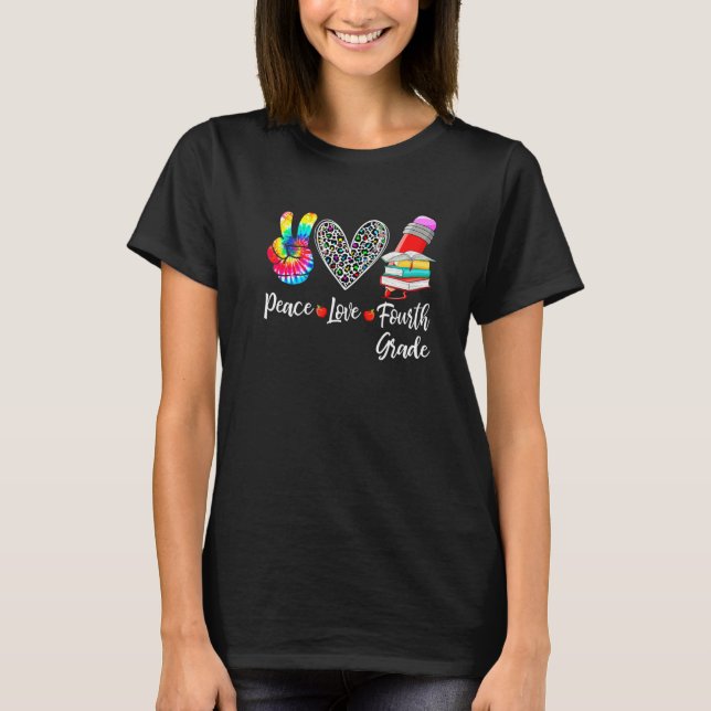Camiseta Tie Dye Leopard Peace Love Fourth Grade Teacher St (Frente)