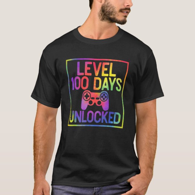 Camiseta Tie Dye Level 100 Days Of School Unlocked 100 Days (Frente)