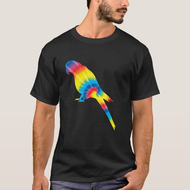 Camiseta Tie Dye Macaw Rainbow Impressão Parrot Bird Hippie (Frente)