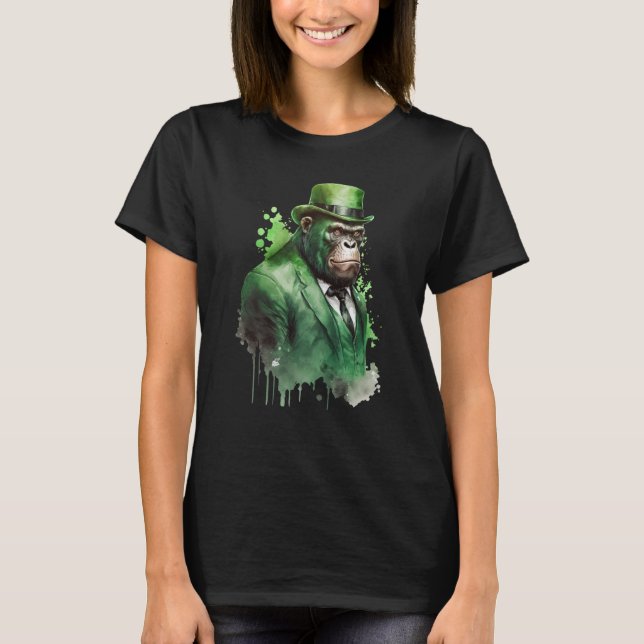 Camiseta Tie Dye Monkey Tuxedo Leprechaun Hat da Rua Patric (Frente)