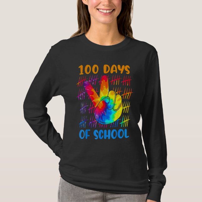 Camiseta Tie dye peace hand sign 100 days of school 100th d (Frente)