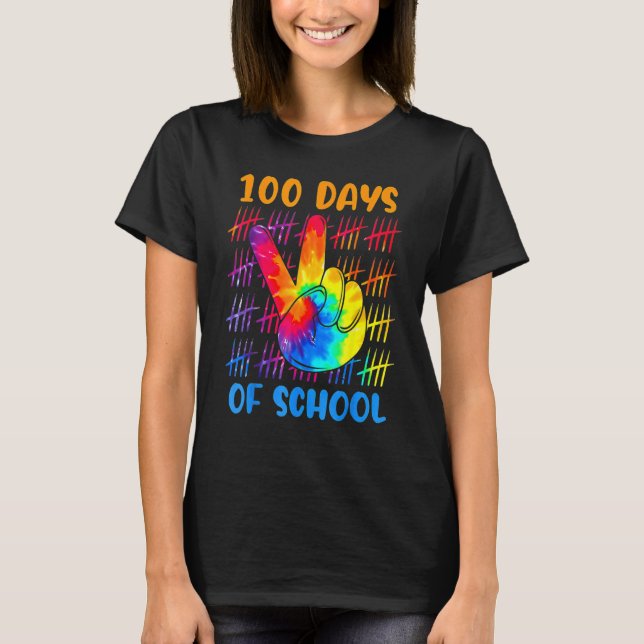 Camiseta Tie dye peace hand sign 100 days of school 100th d (Frente)
