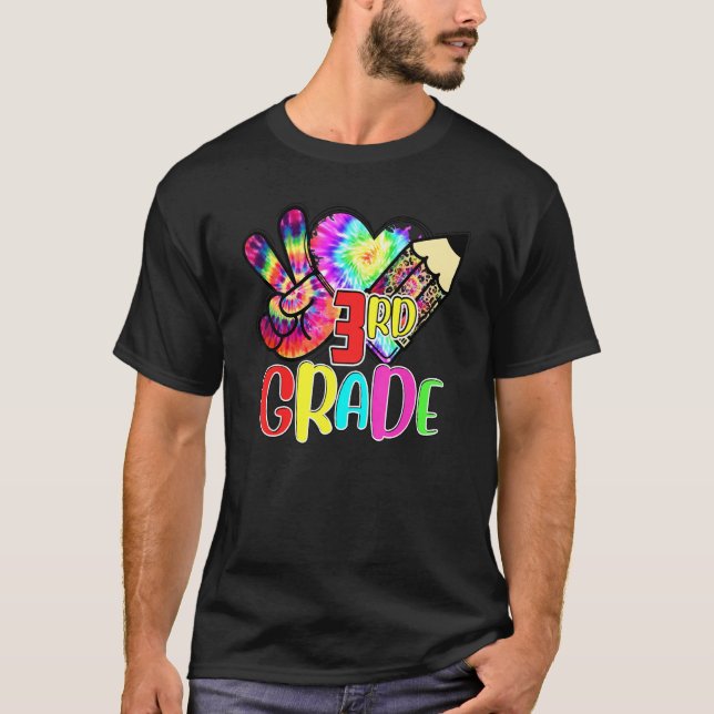 Camiseta Tie Dye Peace Love 3rd Grade Teacher Stuach Back (Frente)