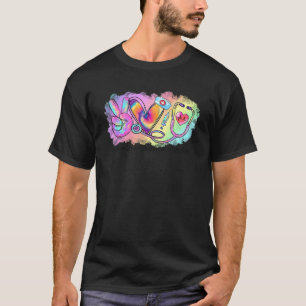 Camiseta Tie Dye Peace Love Healthcare Worker Stethoscope N
