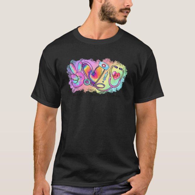 Camiseta Tie Dye Peace Love Healthcare Worker Stethoscope N (Frente)
