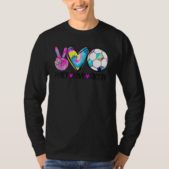 Camiseta Tie Dye Peace Love Soccer Cute Design Heart Ball (Frente)
