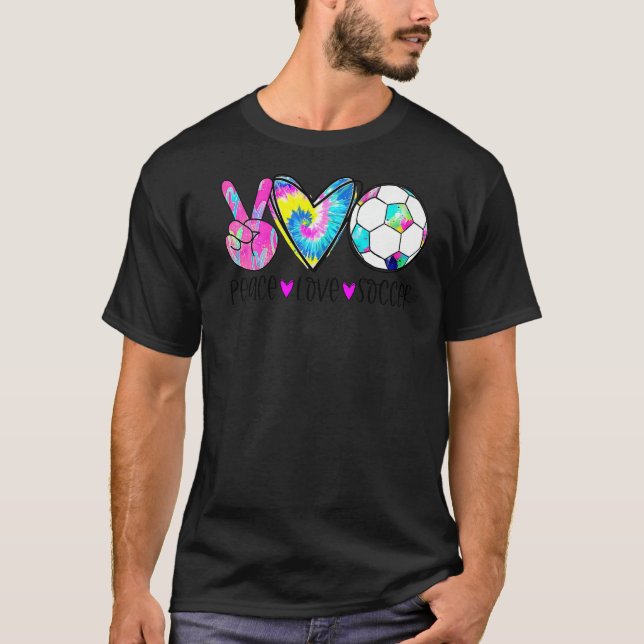 Camiseta Tie Dye Peace Love Soccer Cute Design Heart Ball P (Frente)