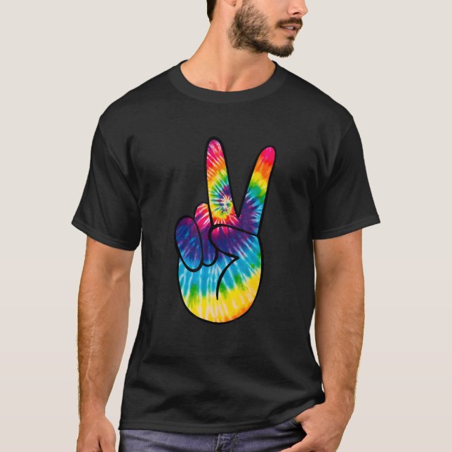 Camiseta Tie Dye Peace Sign Hand  Hippies V   1 (Frente)