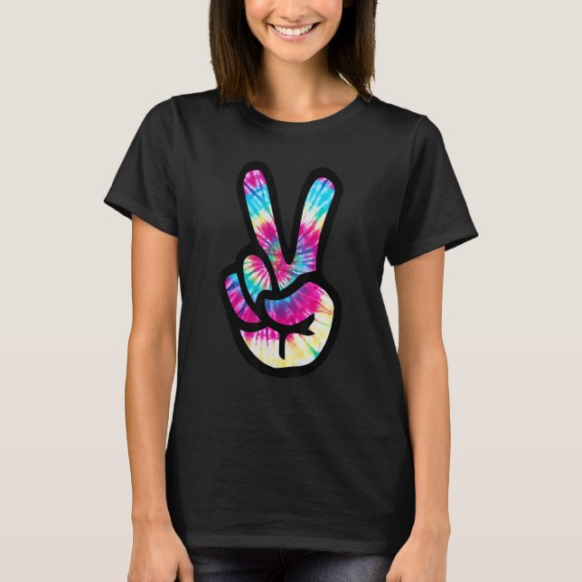 Camiseta Tie Dye Peace Sign Hand  Hippies V s (Frente)